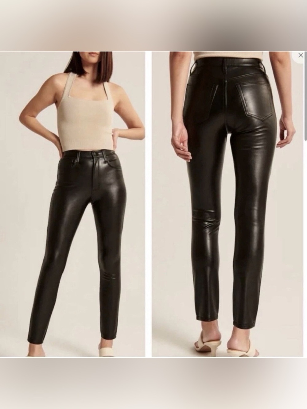 Abercrombie & Fitch Black Vegan Leather High Rise Skinny Pants Sz 30 / 10 EUC